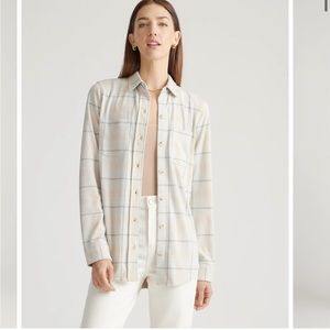 Quince Women’s Buttoned Down Sweater Stretch Knit Plaid Fleece Shirt Size S NWT!